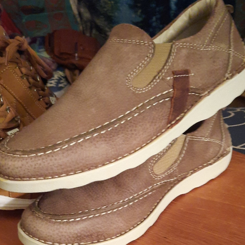 Men's 8 NATHA Light Brown Slip-On Leather Shoes Loafers Boat